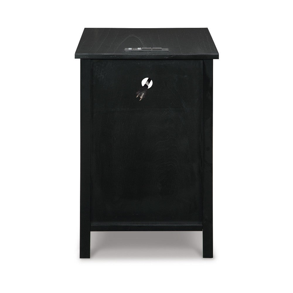 Ashley Gena Side End Table | Shelf and Pull Out Tray | Black Solid Wood 24’’ BM327833