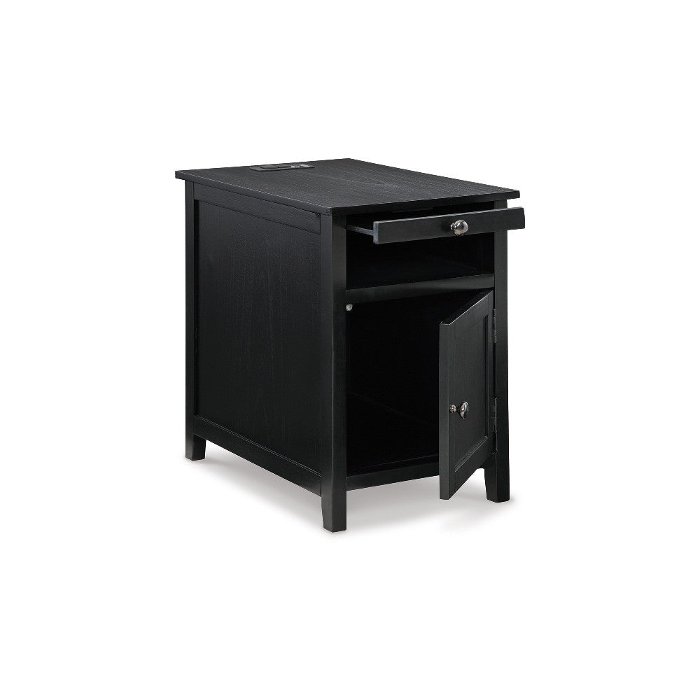 Ashley Gena Side End Table | Shelf and Pull Out Tray | Black Solid Wood 24’’ BM327833