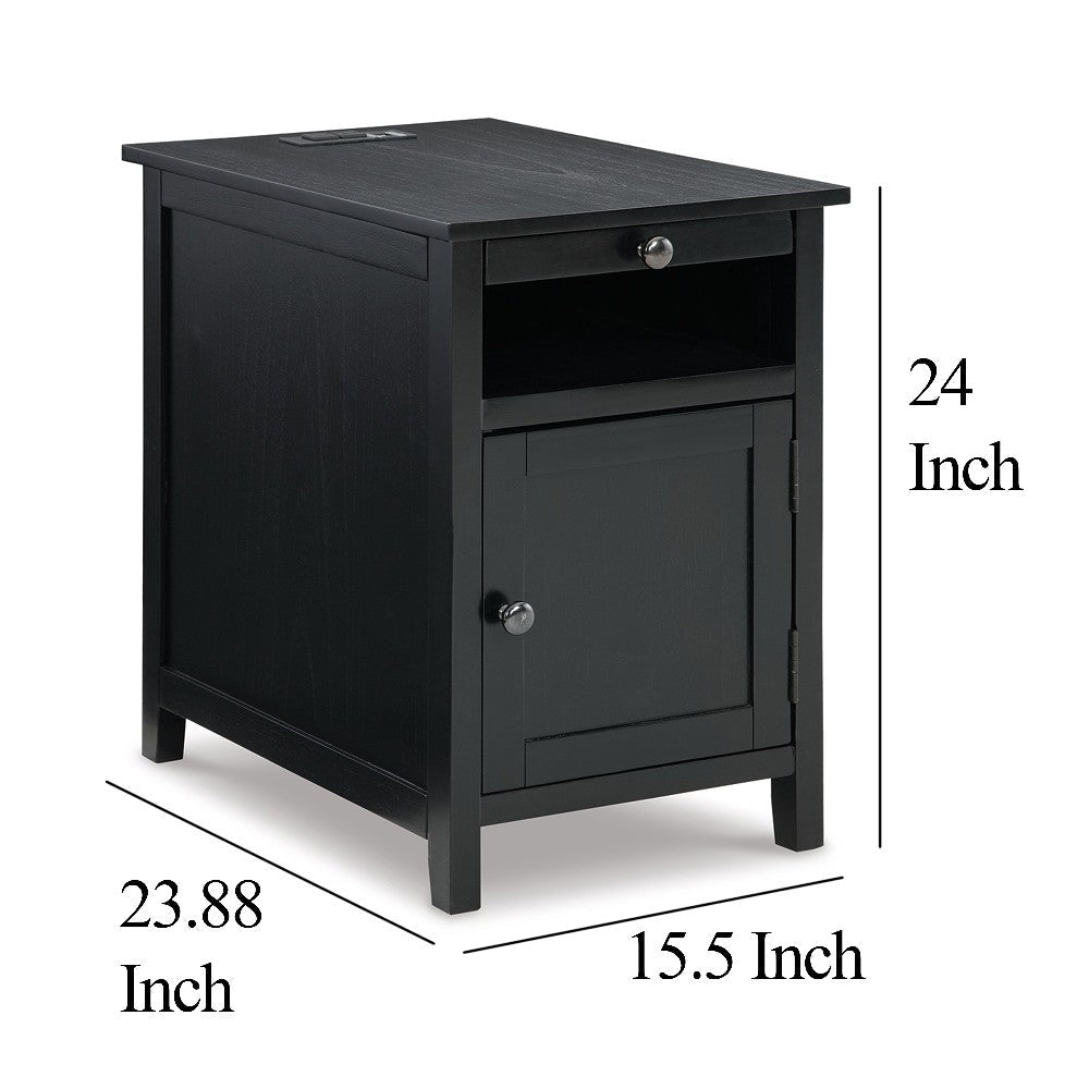 Ashley Gena Side End Table | Shelf and Pull Out Tray | Black Solid Wood 24’’ BM327833