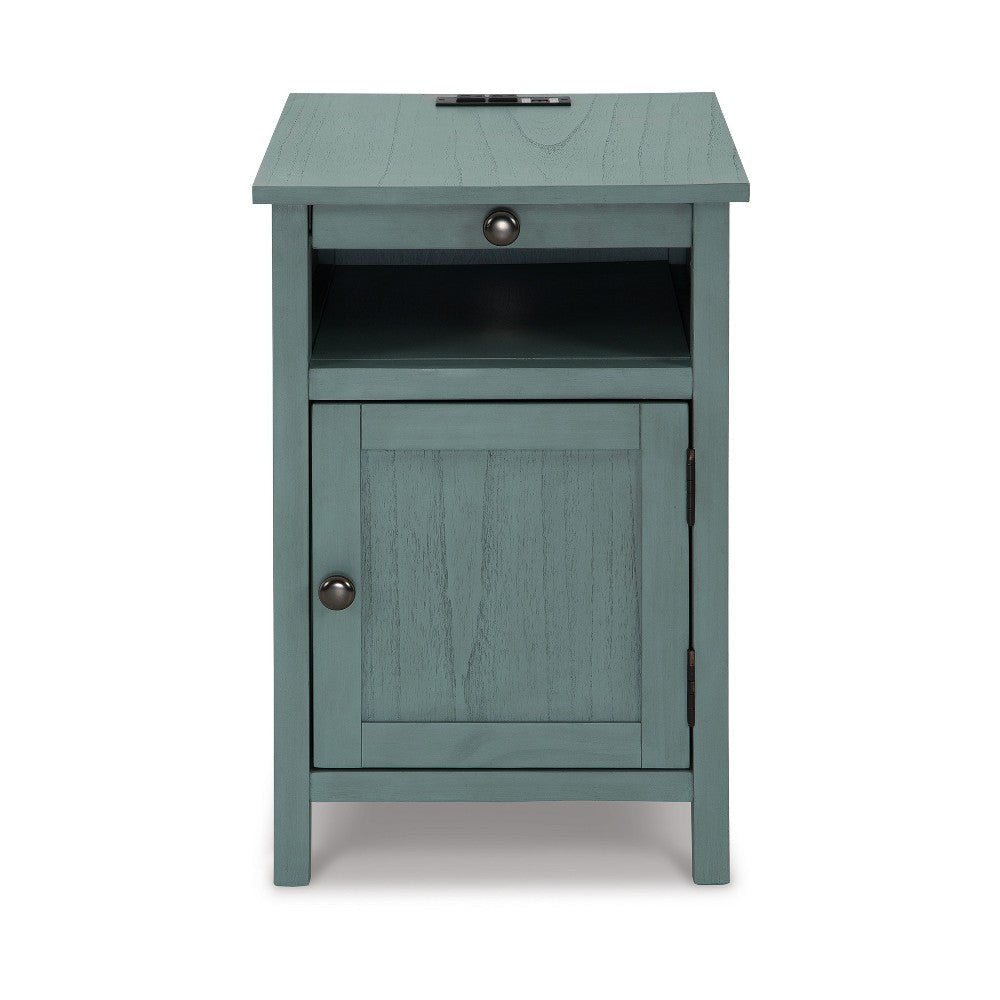 Ashley Gena Side End Table | Shelf and Pull Out Tray | Teal Solid Wood 24’’ BM327834