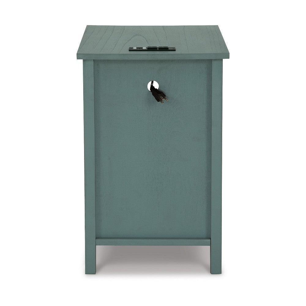 Ashley Gena Side End Table | Shelf and Pull Out Tray | Teal Solid Wood 24’’ BM327834