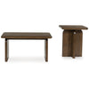 Ashley Medy 2pc Coffee and End Table Set | Wide Geometric Base Texture Brown