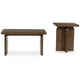 Ashley Medy 2pc Coffee and End Table Set | Wide Geometric Base Texture Brown