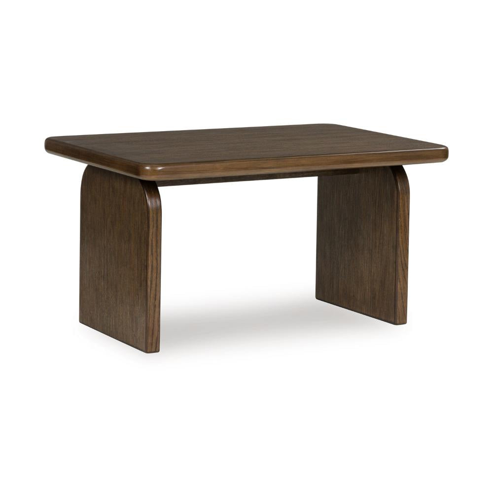 Ashley Medy 2pc Coffee and End Table Set | Wide Geometric Base Texture Brown BM327839