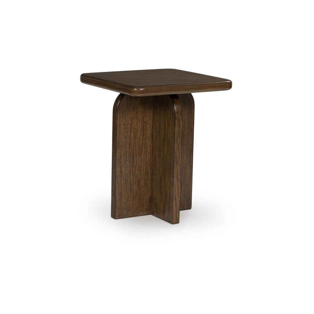 Ashley Medy 2pc Coffee and End Table Set | Wide Geometric Base Texture Brown BM327839