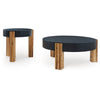 Ashley Moy 2pc Coffee and End Table Set | Round Black Solid Wood Textured Top BM327840