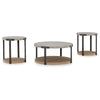 Ashley Hein 3pc Coffee n End Table Set | Gray Round Top w Shelf and Wheels