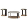 Ashley Hein 3pc Coffee n End Table Set | Gray Round Top w Shelf and Wheels BM327841