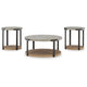 Ashley Hein 3pc Coffee n End Table Set | Gray Round Top w Shelf and Wheels BM327841