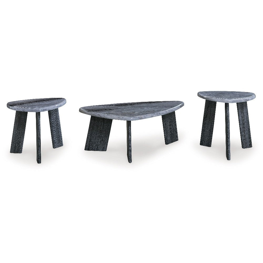 Ashley Bey 3pc Coffee n Table Set | Gray Faux Marble | Geometric Panel Base