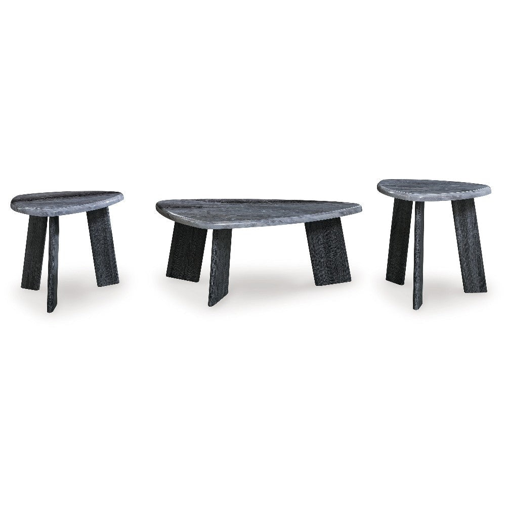 Ashley Bey 3pc Coffee n Table Set | Gray Faux Marble | Geometric Panel Base BM327842