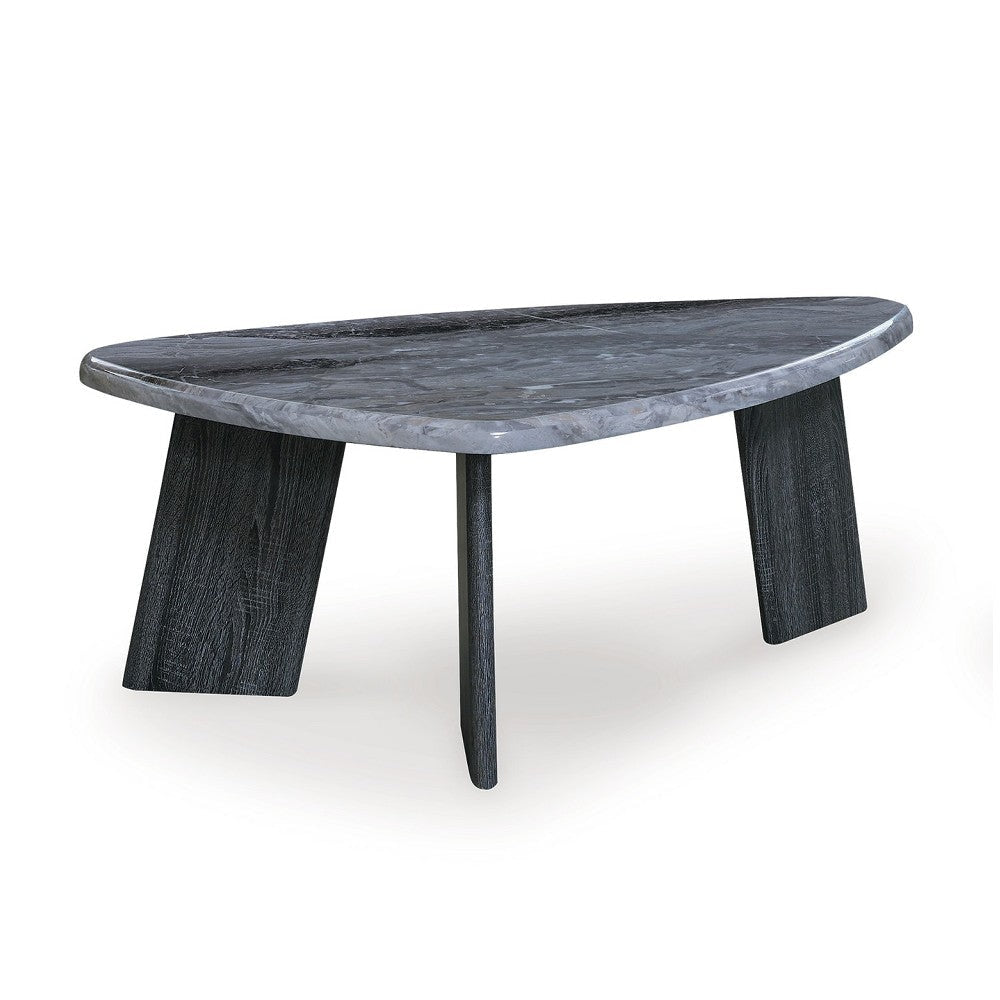 Ashley Bey 3pc Coffee n Table Set | Gray Faux Marble | Geometric Panel Base BM327842