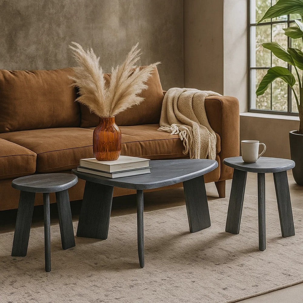 Ashley Bey 3pc Coffee n Table Set | Gray Faux Marble | Geometric Panel Base