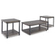 Ashley Jeni 3pc Coffee and End Table Set | Shelf | Wheels | Gray Black Metal