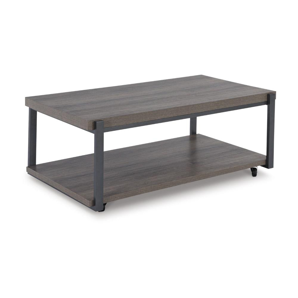 Ashley Jeni 3pc Coffee and End Table Set | Shelf | Wheels | Gray Black Metal BM327843