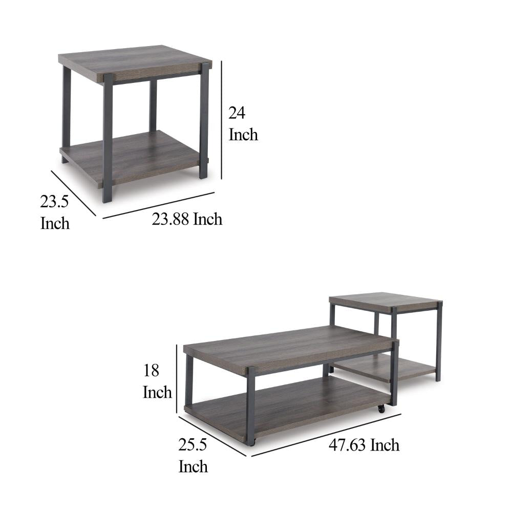 Ashley Jeni 3pc Coffee and End Table Set | Shelf | Wheels | Gray Black Metal BM327843