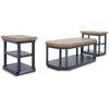 Ashley Docken 3pc Coffee n End Table Set | Shelf | Wheels | Dark Blue Slate BM327845