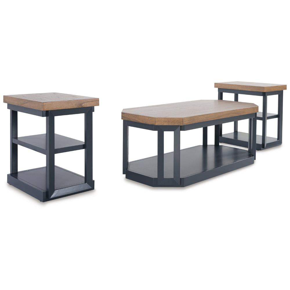 Ashley Docken 3pc Coffee n End Table Set | Shelf | Wheels | Dark Blue Slate BM327845