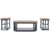 Ashley Docken 3pc Coffee n End Table Set | Shelf | Wheels | Dark Blue Slate