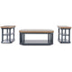 Ashley Docken 3pc Coffee n End Table Set | Shelf | Wheels | Dark Blue Slate