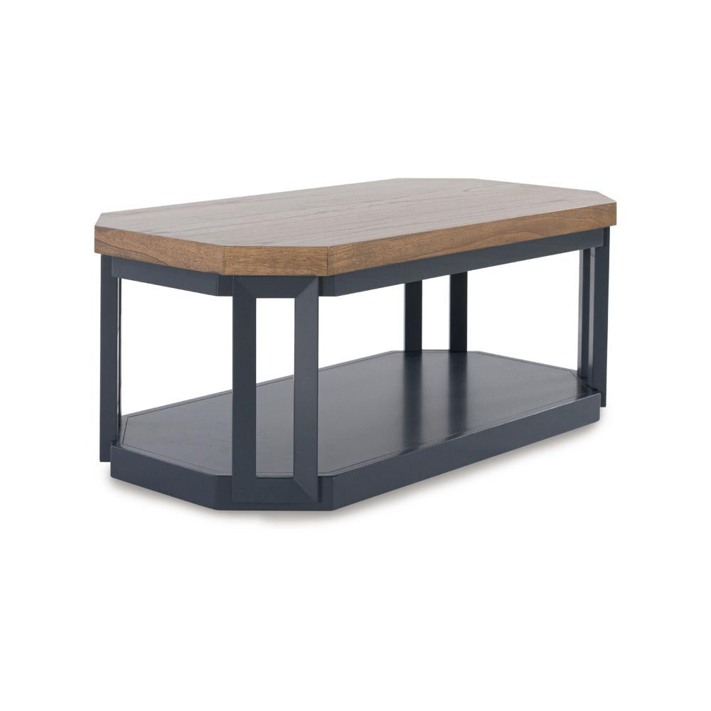 Ashley Docken 3pc Coffee n End Table Set | Shelf | Wheels | Dark Blue Slate BM327845