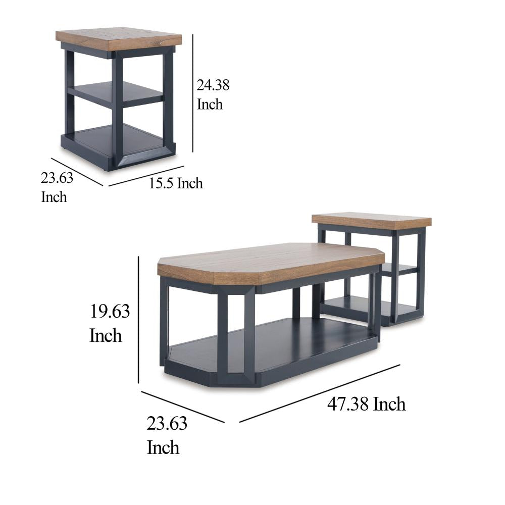 Ashley Docken 3pc Coffee n End Table Set | Shelf | Wheels | Dark Blue Slate BM327845