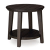 Ashley Liu Side End Table w Bottom Shelf | 26" Round Cherry Brown Plank Top