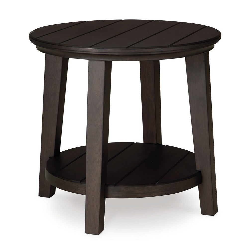 Ashley Liu Side End Table w Bottom Shelf | 26" Round Cherry Brown Plank Top