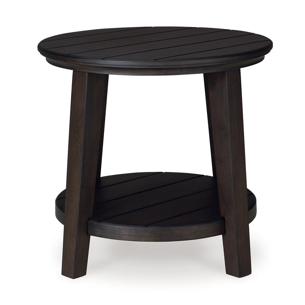 Ashley Liu Side End Table w Bottom Shelf | 26’’ Round Cherry Brown Plank Top BM327847