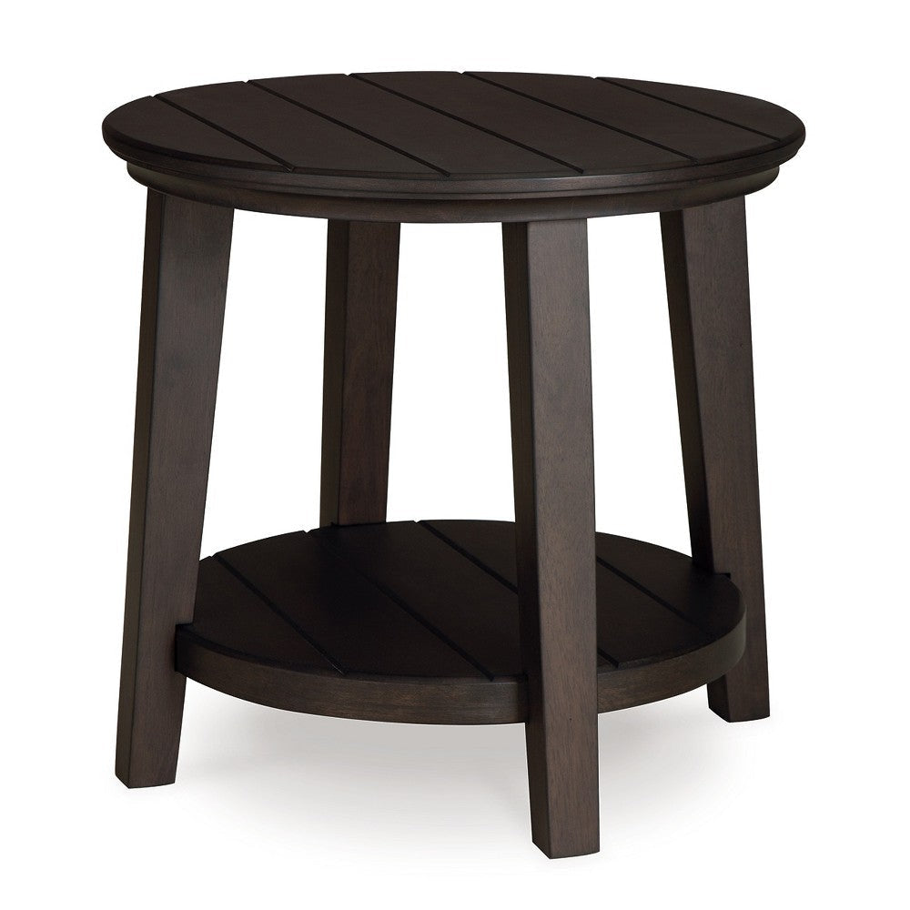 Ashley Liu Side End Table w Bottom Shelf | 26’’ Round Cherry Brown Plank Top BM327847