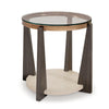 Ashley Miu Side End Table | 24" Round Glass Top w Shelf | Brown Angled Base