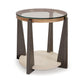 Ashley Miu Side End Table | 24" Round Glass Top w Shelf | Brown Angled Base