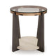 Ashley Miu Side End Table | 24’’ Round Glass Top w Shelf | Brown Angled Base BM327848