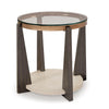 Ashley Miu Side End Table | 24’’ Round Glass Top w Shelf | Brown Angled Base BM327848