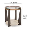 Ashley Miu Side End Table | 24’’ Round Glass Top w Shelf | Brown Angled Base BM327848