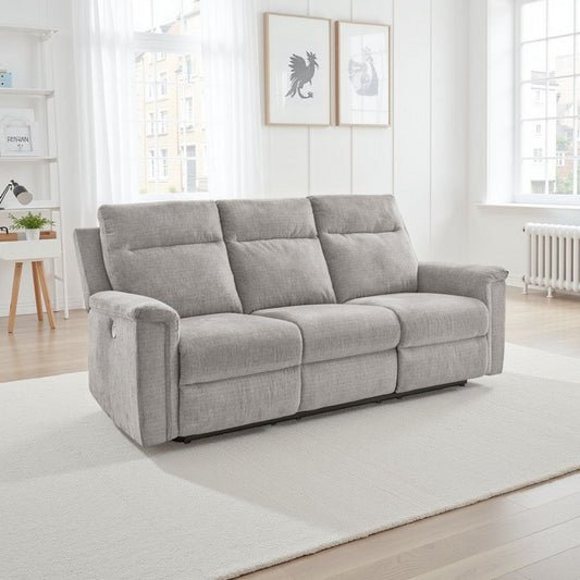 Ashley Jinu Dual Power Recliner Sofa, Ash Gray Polyester Micro Chenille, 86"