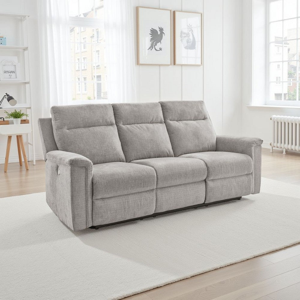 Ashley Jinu Dual Power Recliner Sofa, Ash Gray Polyester Micro Chenille, 86"