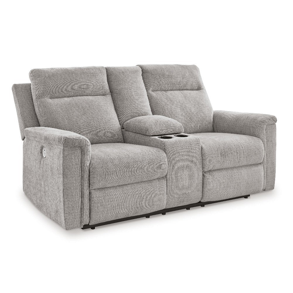 Ashley Jinu Power Recliner Loveseat Ash Gray Polyester Micro Chenille 75’’ BM327858