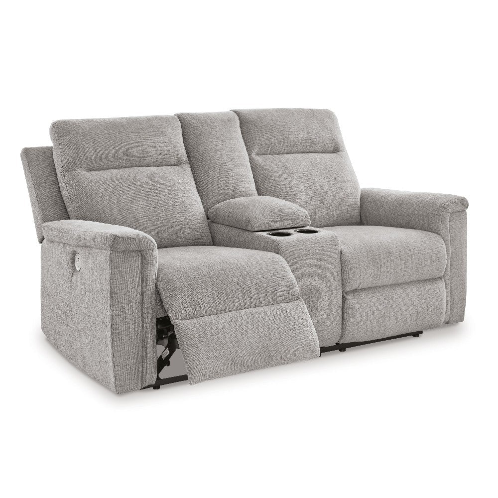 Ashley Jinu Power Recliner Loveseat Ash Gray Polyester Micro Chenille 75’’ BM327858