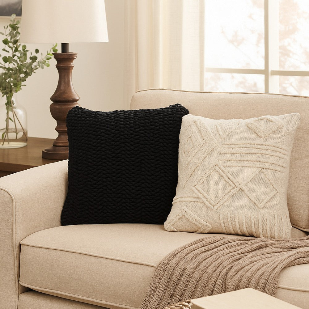 Ashley Rene Square Accent Throw Pillow, Polyfill Black Handwoven Design, 20"