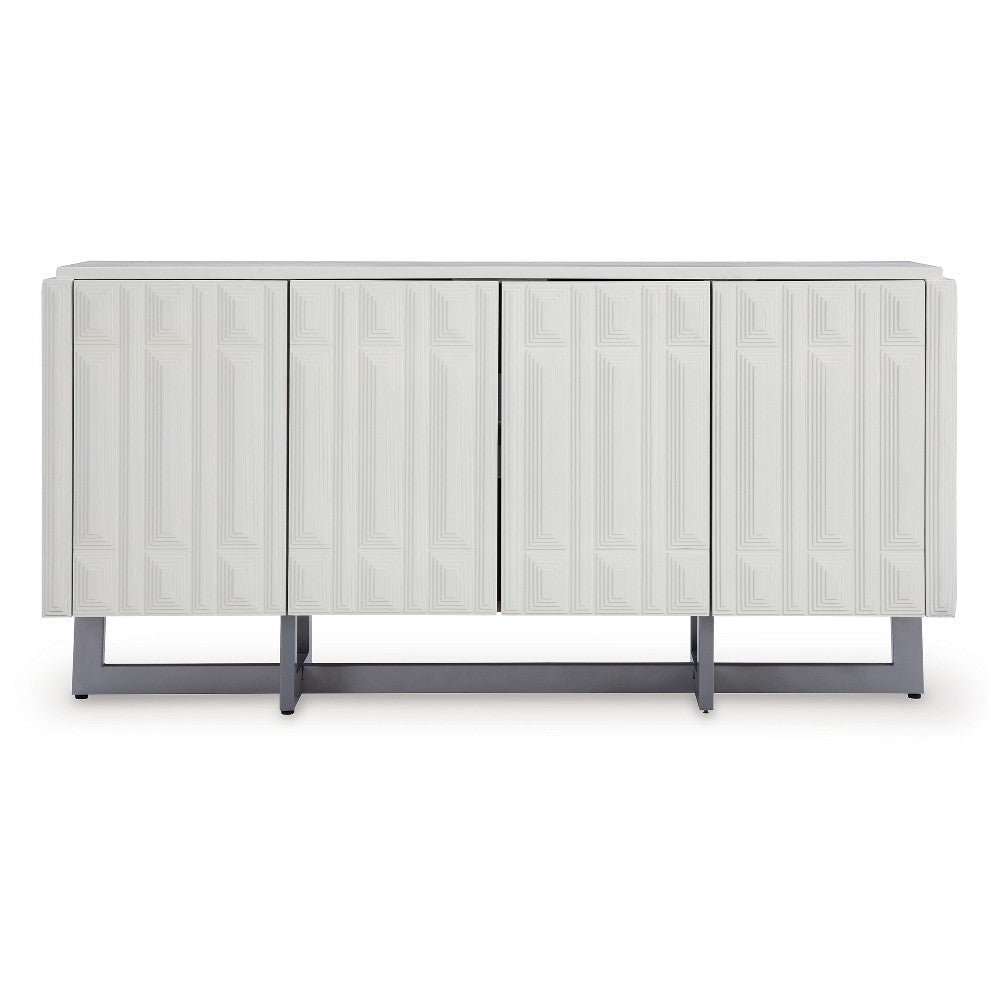 Ashley Sideboard Cabinet Console | Geometric Pattern 4 Doors | White 73’’ BM327865