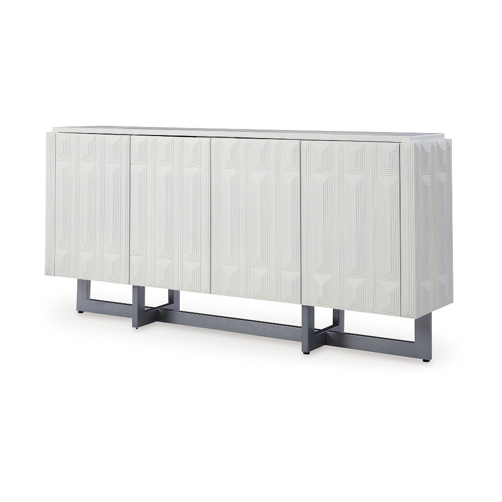 Ashley Sideboard Cabinet Console | Geometric Pattern 4 Doors | White 73’’ BM327865