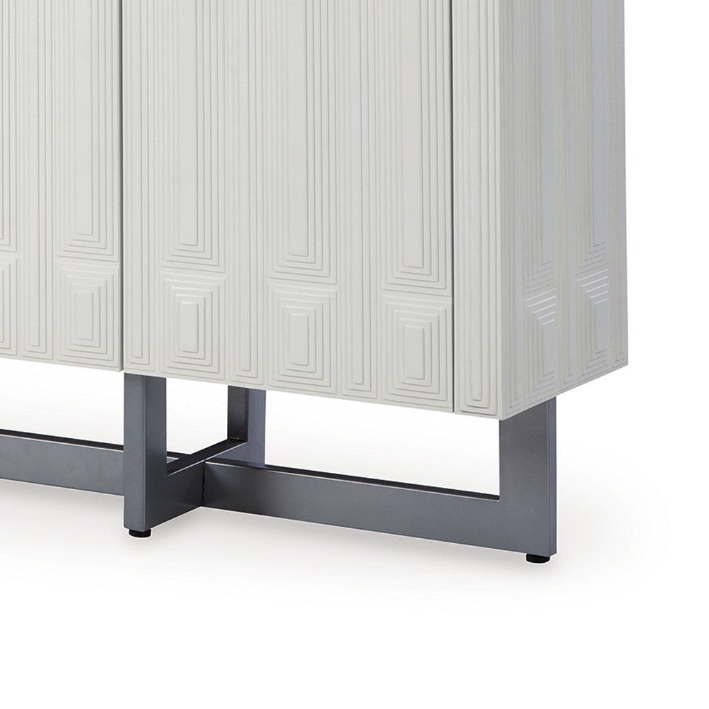 Ashley Sideboard Cabinet Console | Geometric Pattern 4 Doors | White 73’’ BM327865