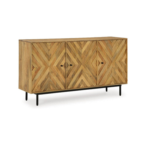 Ashley Sideboard Cabinet Console | Diamond Pattern 3 Doors | Brown 58"