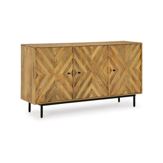 Ashley Sideboard Cabinet Console | Diamond Pattern 3 Doors | Brown 58"