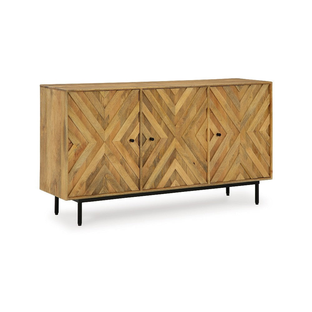 Ashley Sideboard Cabinet Console | Diamond Pattern 3 Doors | Brown 58"