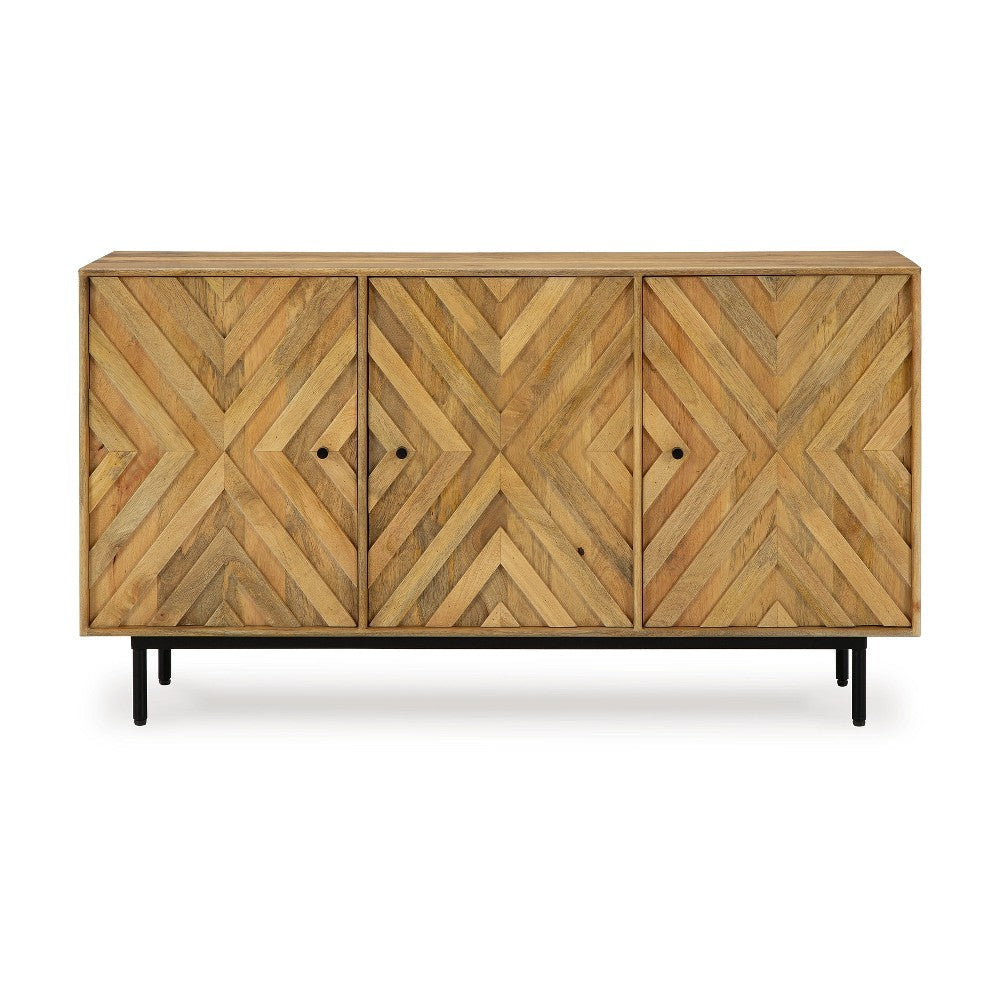 Ashley Sideboard Cabinet Console | Diamond Pattern 3 Doors | Brown 58’’ BM327866