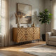 Ashley Sideboard Cabinet Console | Diamond Pattern 3 Doors | Brown 58"