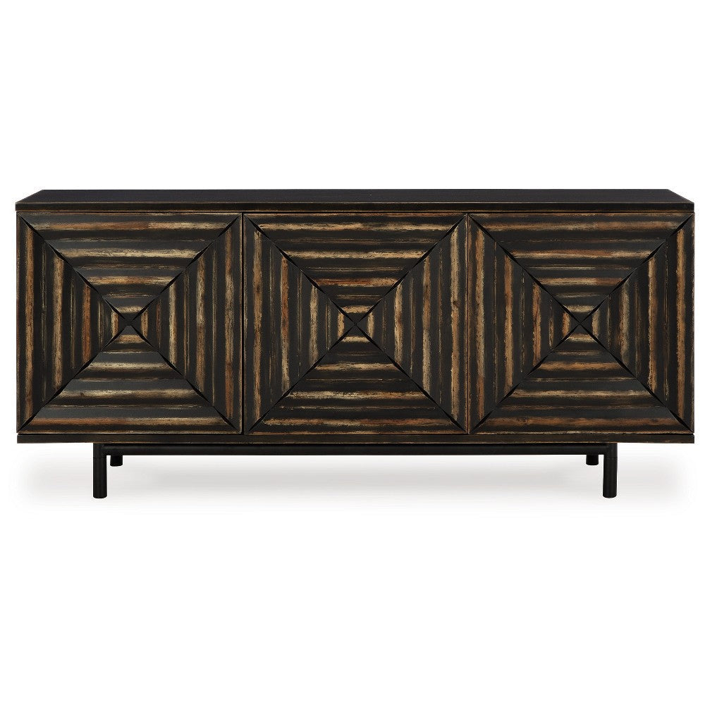 Ashley Sideboard Cabinet Console | 72’’ | 3 Wood w Geometric Inlay | Black BM327868