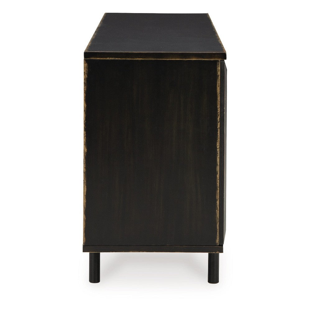 Ashley Sideboard Cabinet Console | 72’’ | 3 Wood w Geometric Inlay | Black BM327868